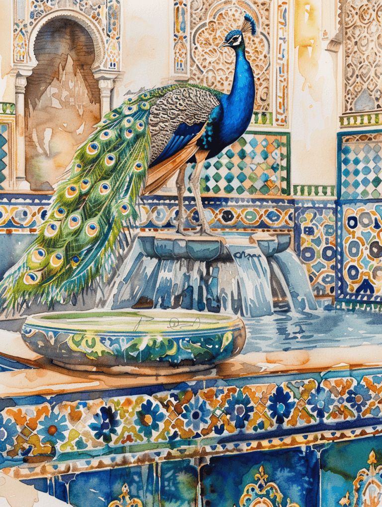 Peacock In An Ornate Courtyard