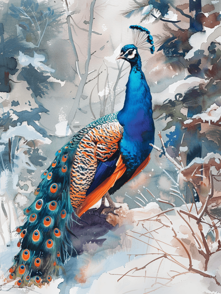 Peacock In A Winter Garden