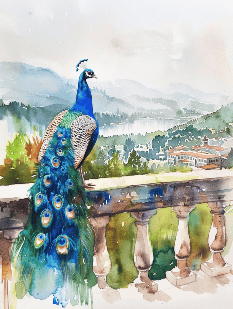 Peacock Perched On A Balcony