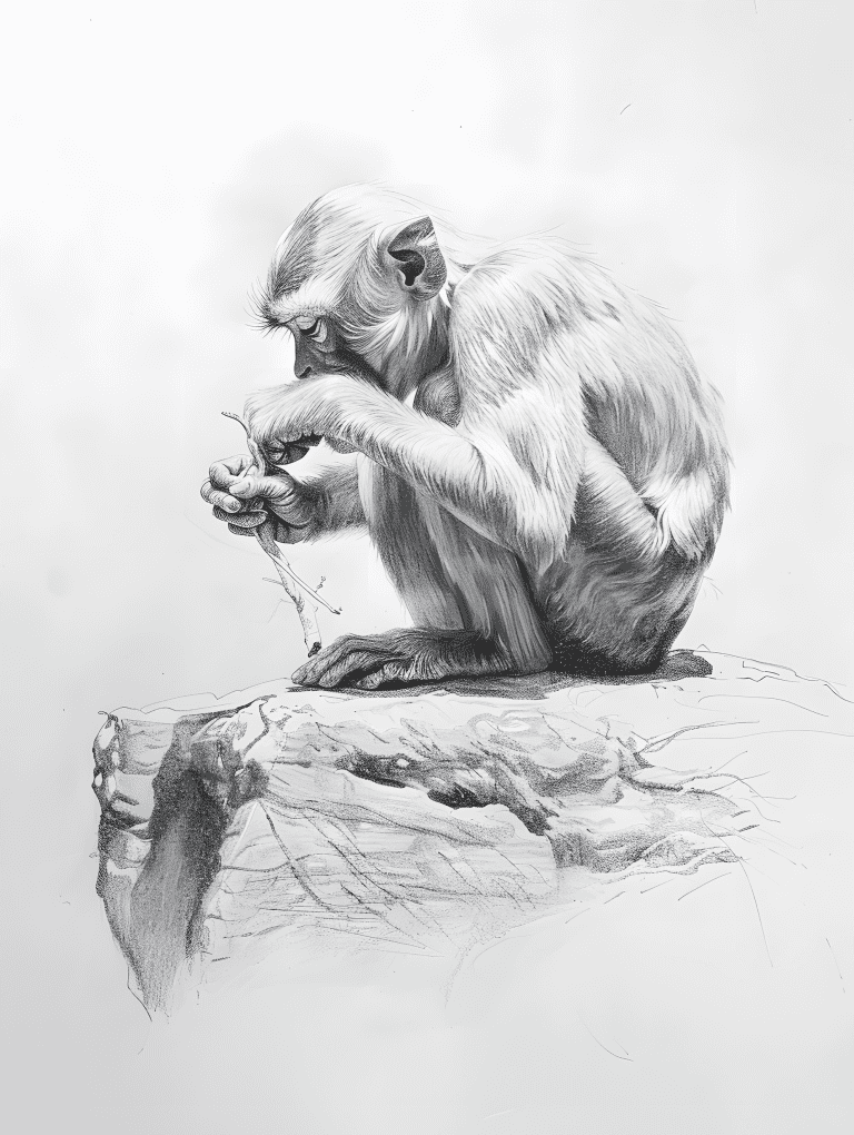 Monkey Playing With A Twig