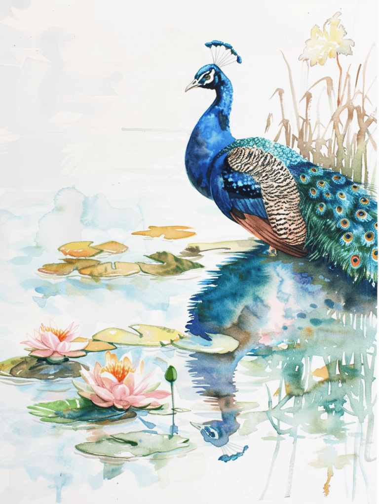 Peacock Resting By A Pond