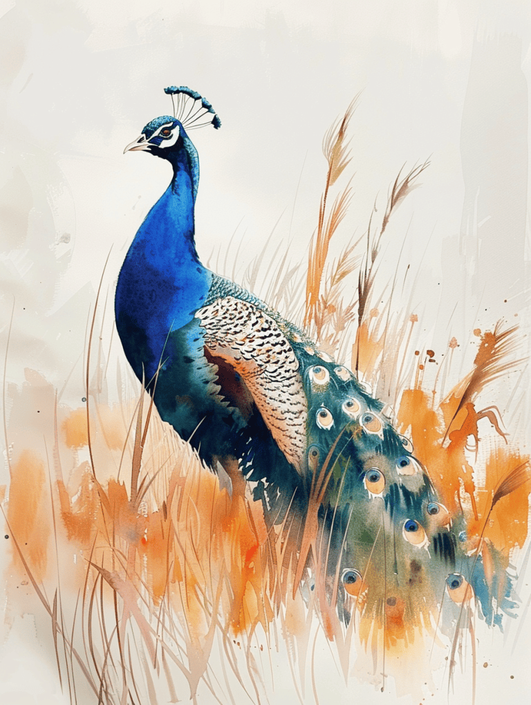 Peacock In A Field Of Tall Grasses