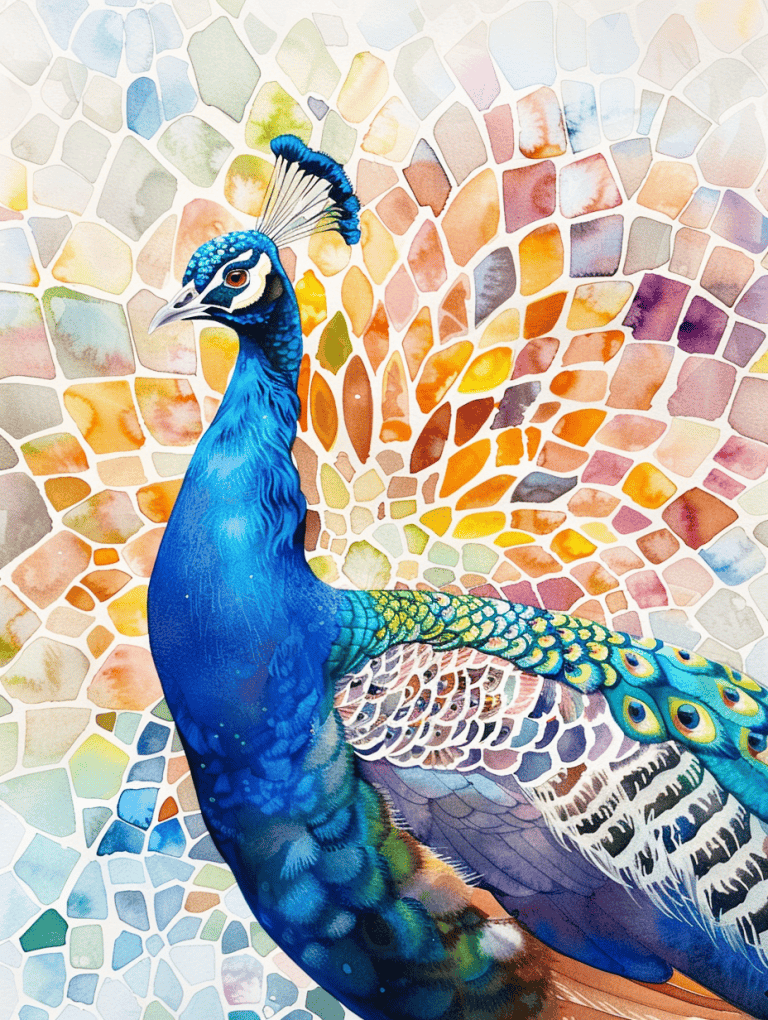 Peacock With Mosaic Background