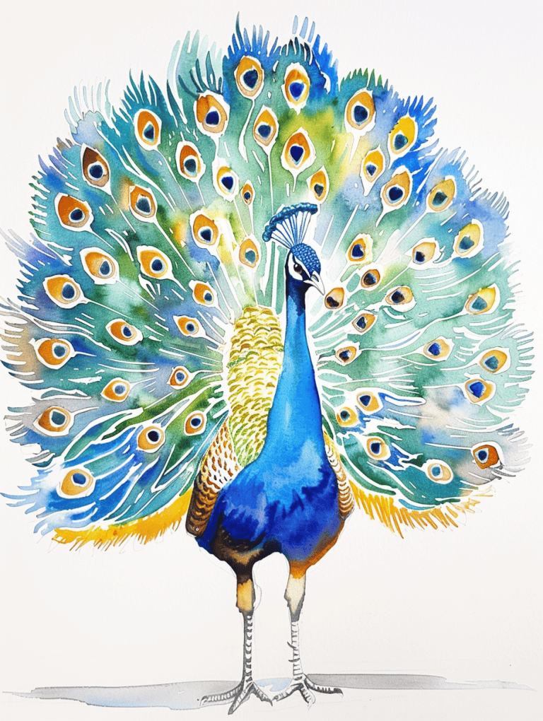 Peacock With Tail Feathers Fanned Out