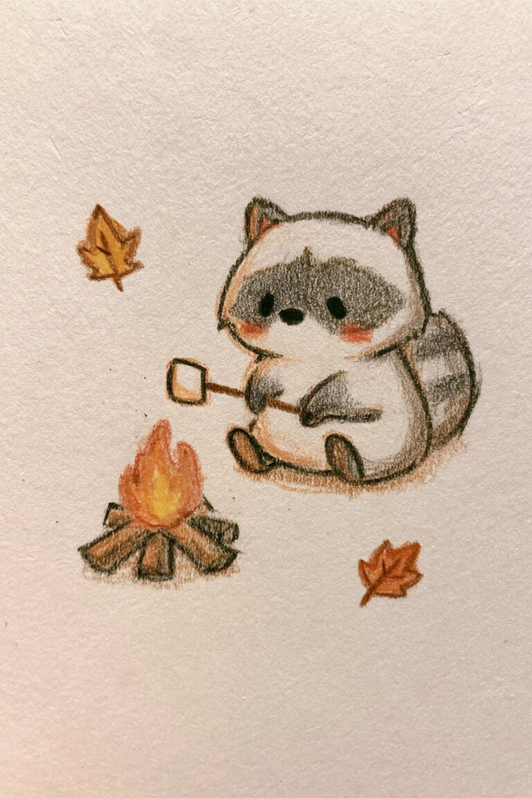 Raccoon Roasting A Marshmallow
