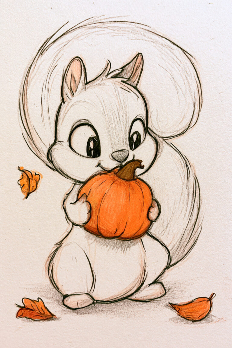 Squirrel Holding A Pumpkin