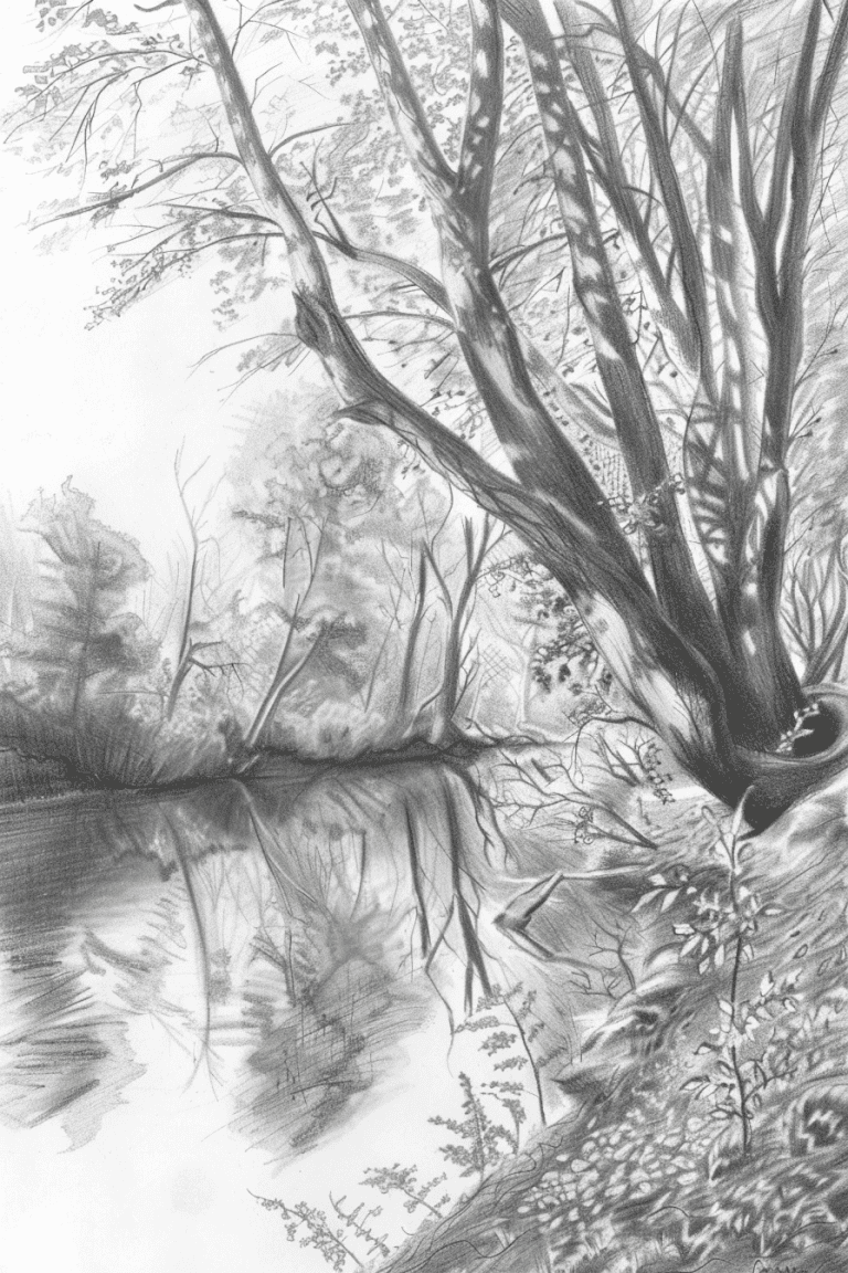 Riverbank In The Forest