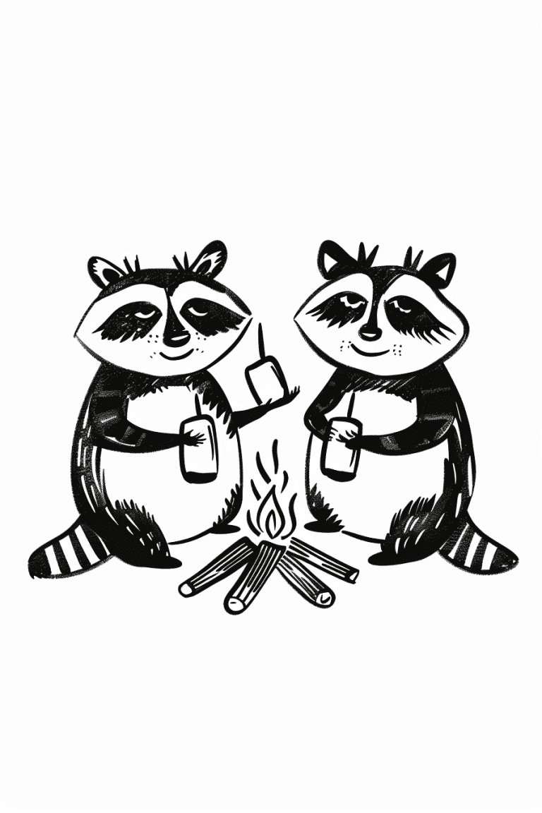 Raccoons Roasting Marshmallows