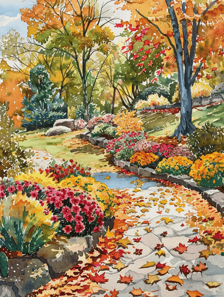 Garden With A Variety Of Chrysanthemums
