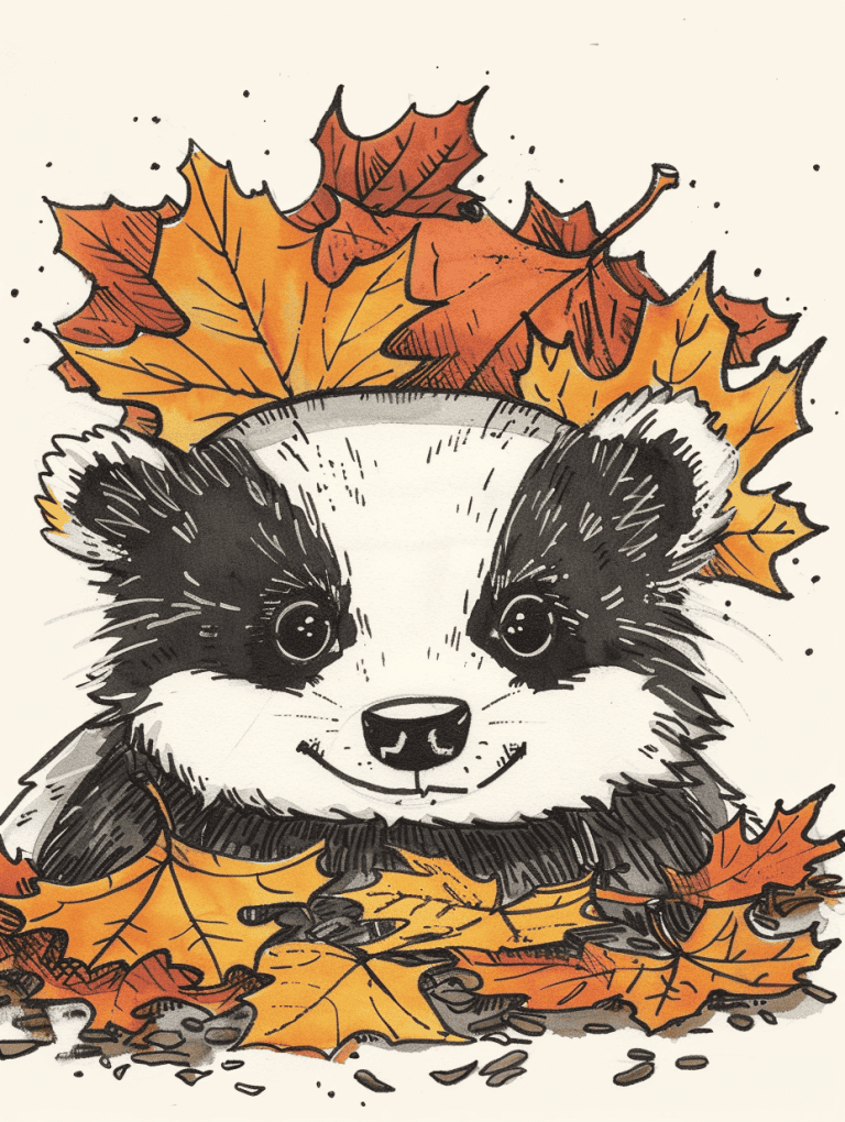 Badger In A Pile Of Leaves