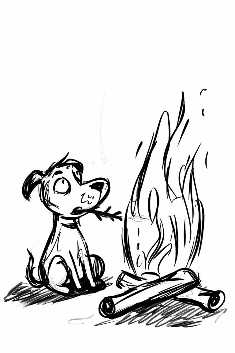 Dog Sitting By The Campfire