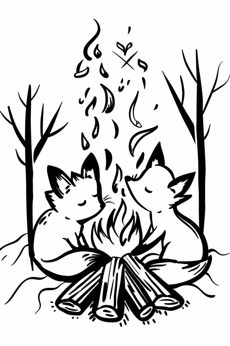 Foxes Getting Warmed Up By The Campfire