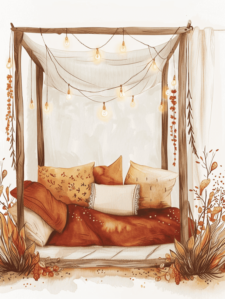 Canopy Bed Adorned With String Lights