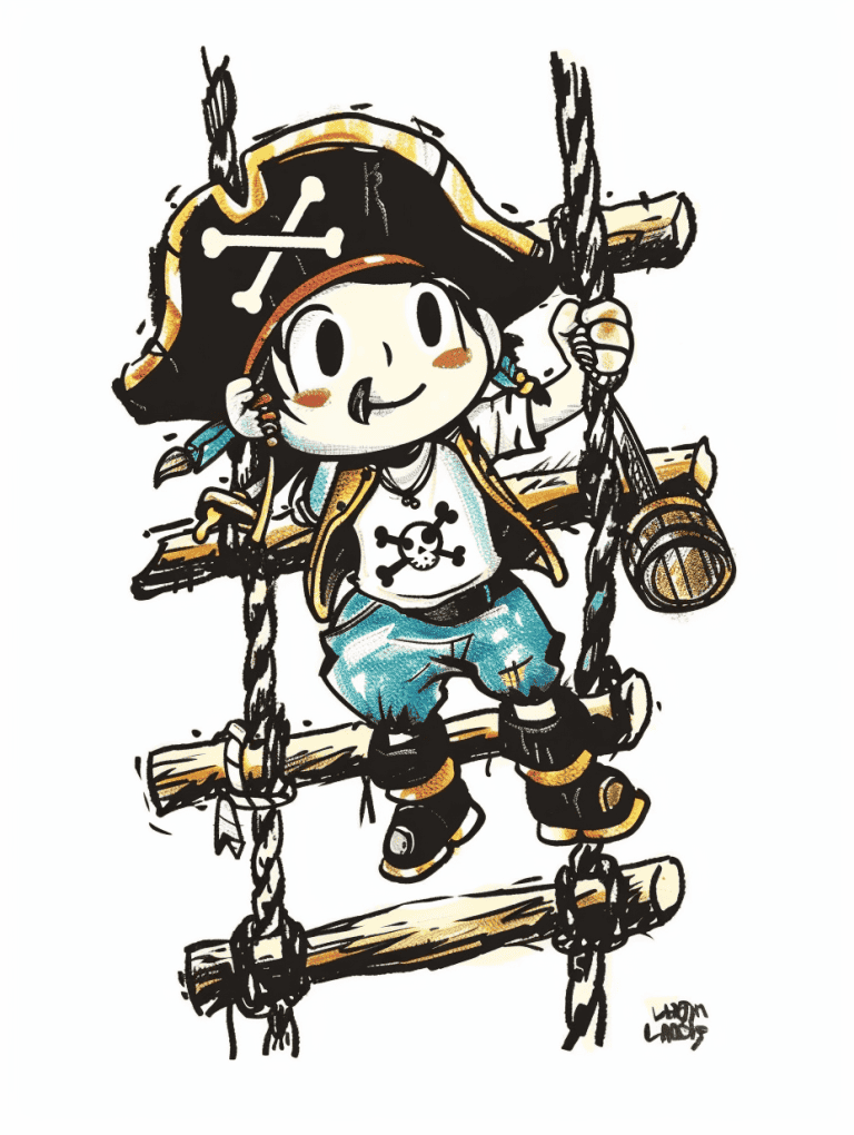 Pirate Climbing A Rope Ladder