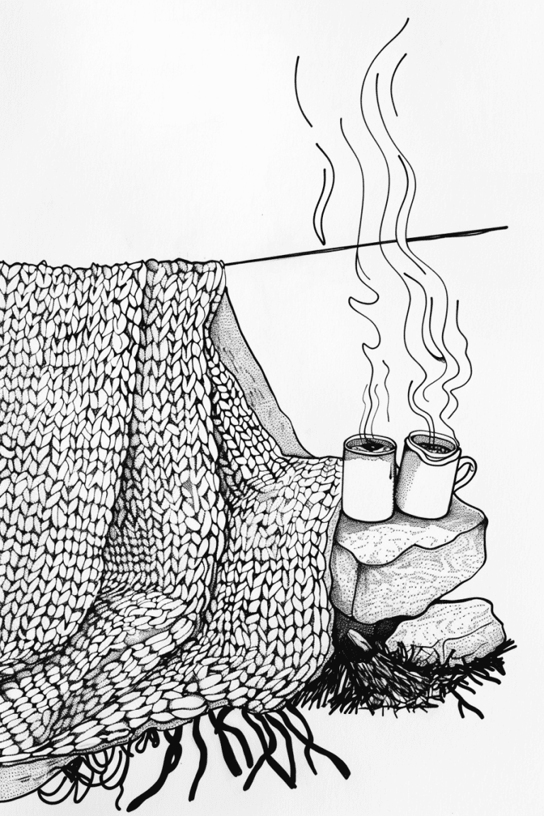 Knit Blanket Draped Over A Rock