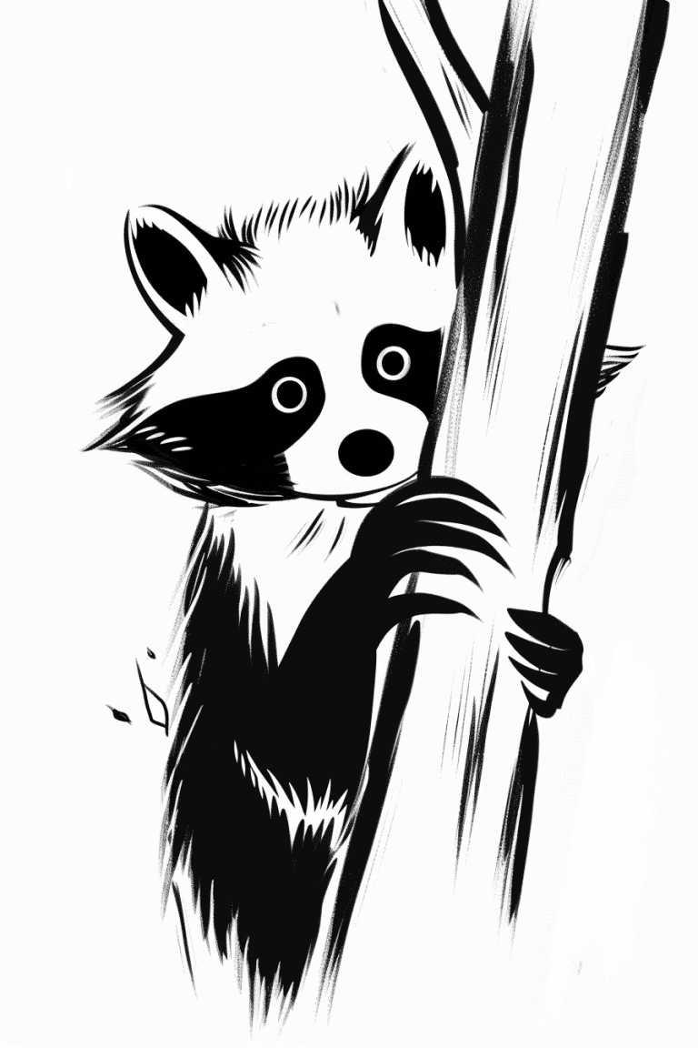 Raccoon Peeking Behind A Tree