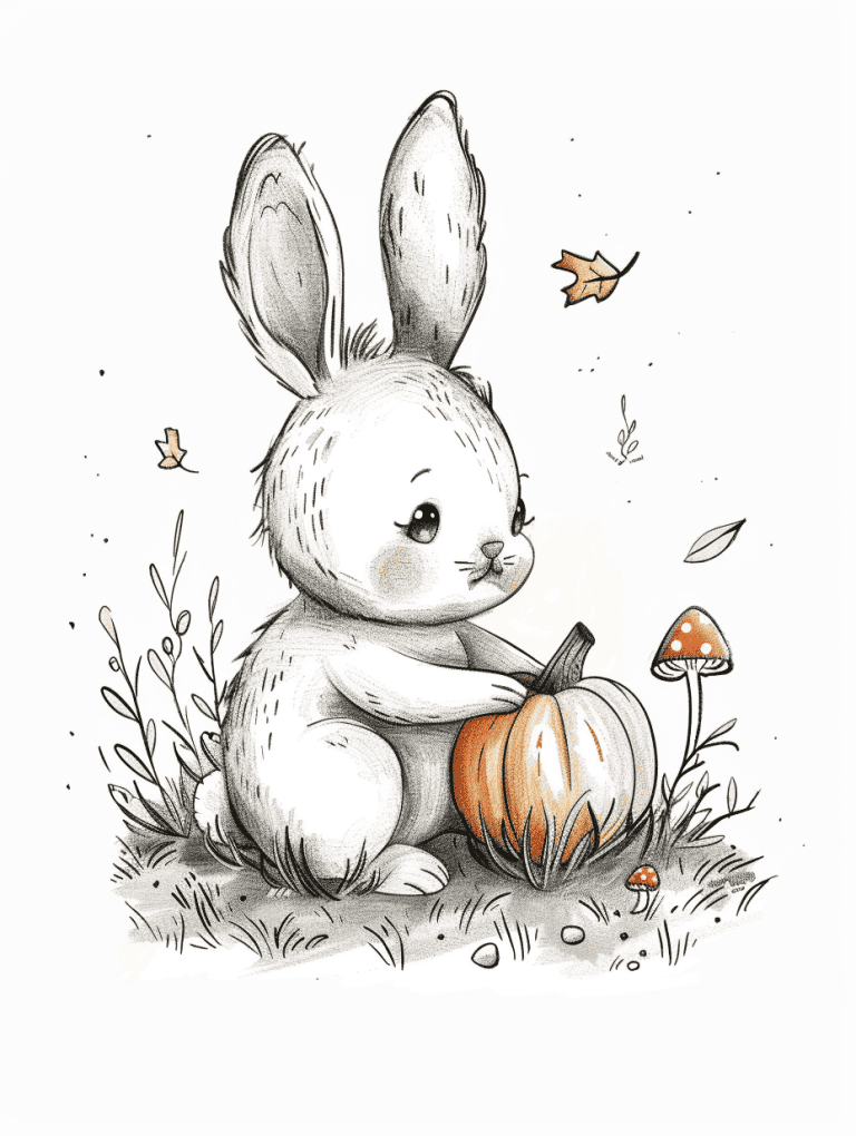 Bunny Holding Pumpkin