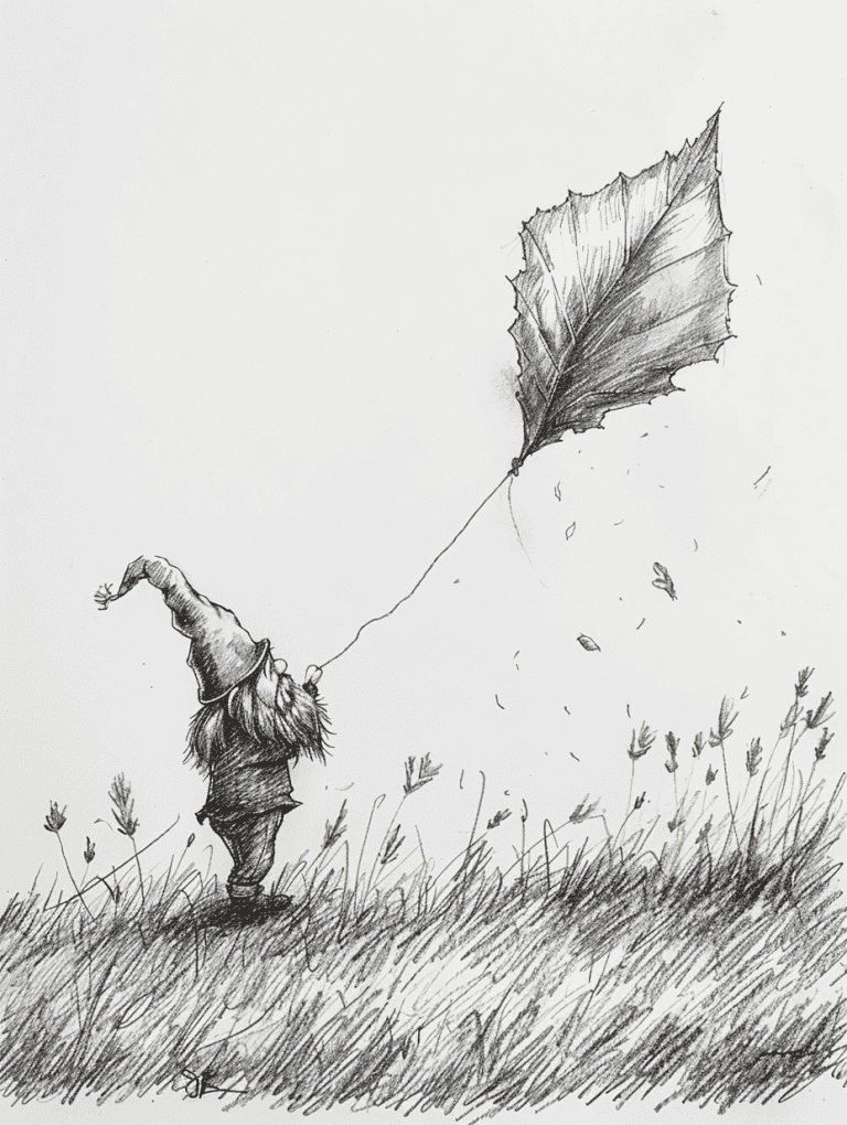 Gnome Flying A Kite