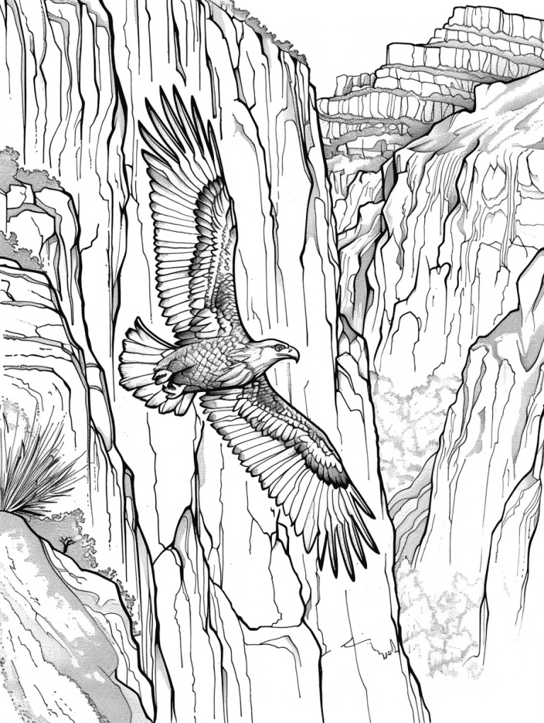 Eagle Flying Though A Canyon