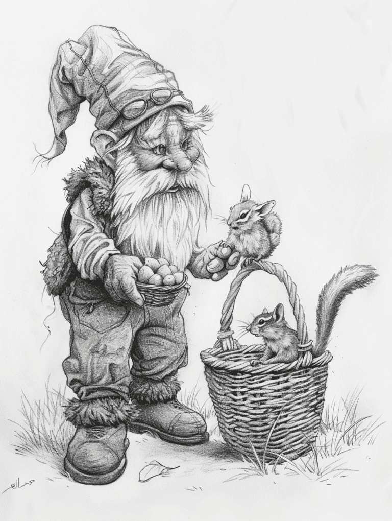 Gnome Gathering Acorns