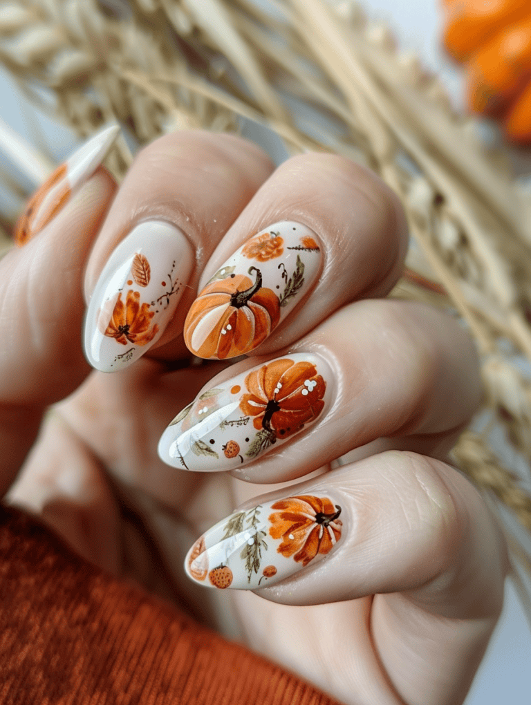 Hand Painted Wheat And Pumpkins