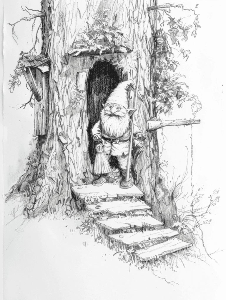 Gnome Beside A Treehouse