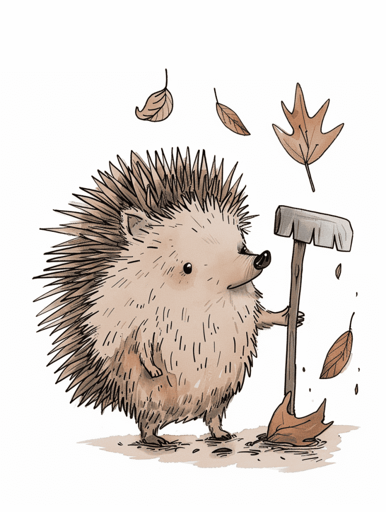 Hedgehog Holding A Rake