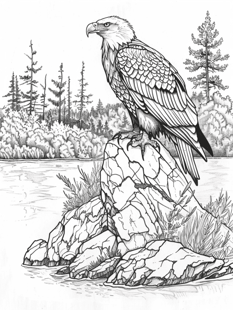 Eagle In The Middle Of A Lake