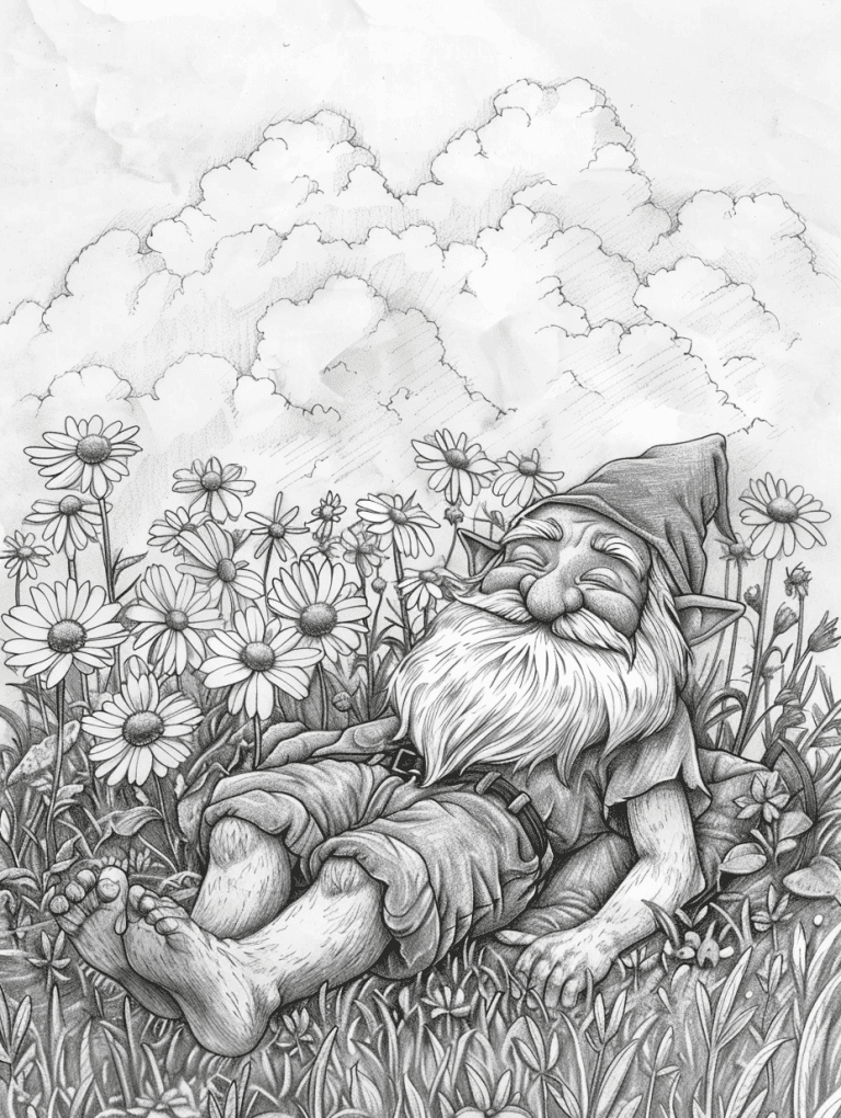 Gnome Lying In A Field Of Daisies