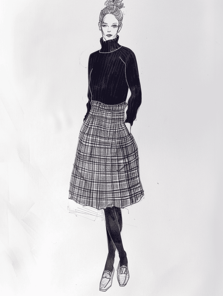 Turtle Neck With Midi Skirt