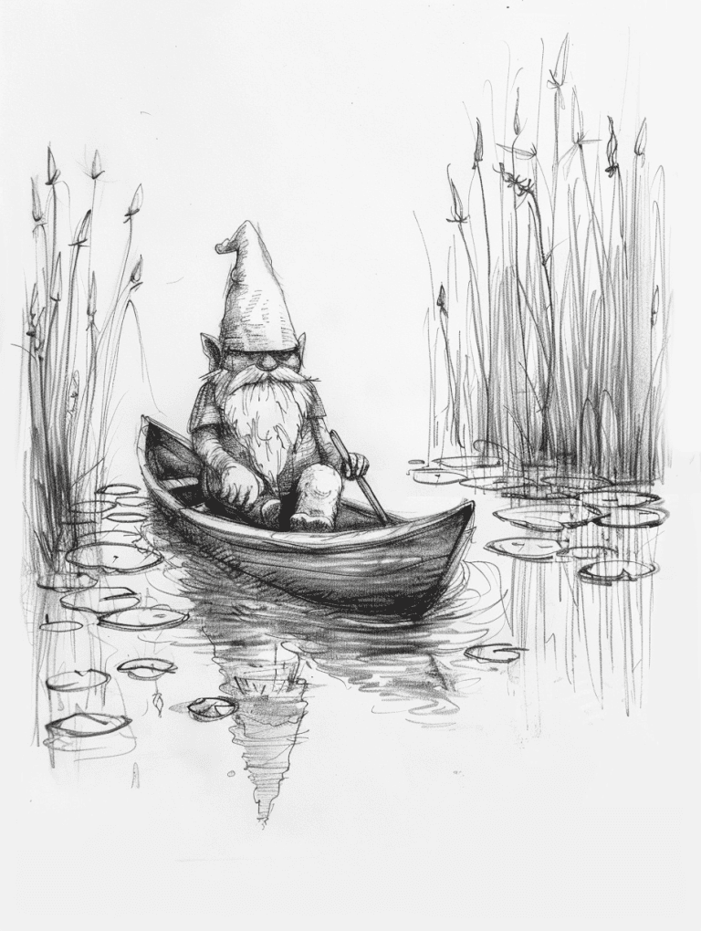 Gnome Paddling Across A Pond