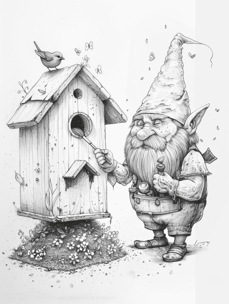 Gnome Painting A Birdhouse