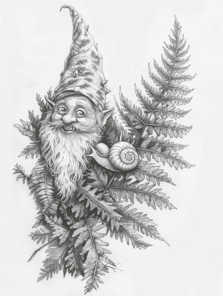 Gnome Hiding Behind A Fern