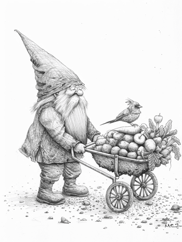 Gnome Pushing A Wheelbarrow