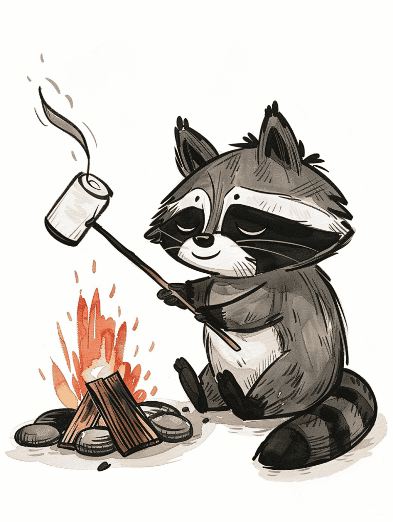 Raccoon Roasting A Marshmallow