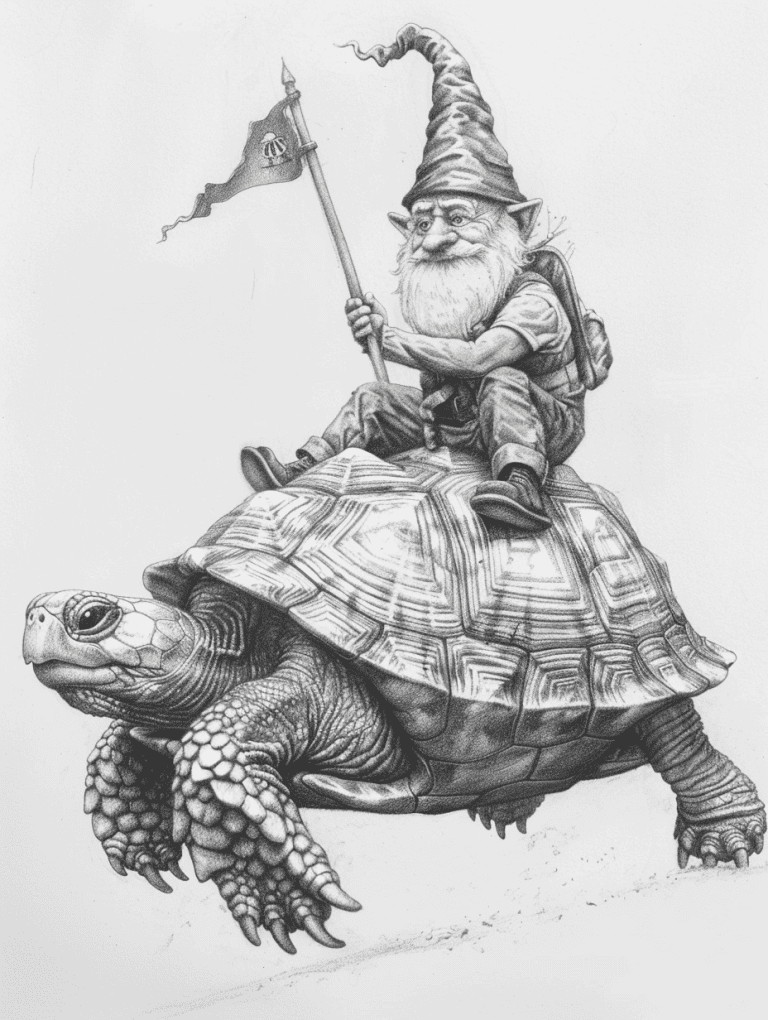 Gnome Riding A Turtle