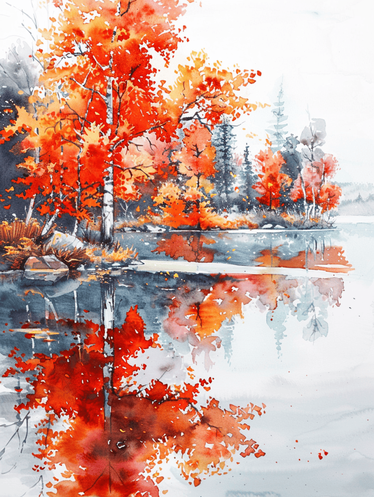 Lake Surrounded by Fiery Foliage