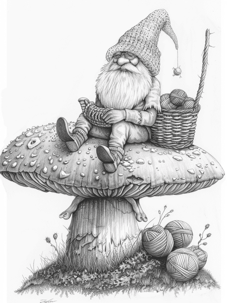 Gnome Sitting On A Mushroom