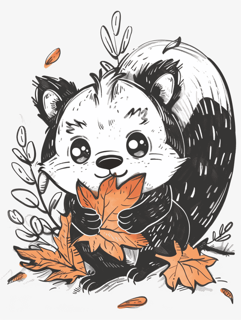 Skunk Holding An Autumn Leaf