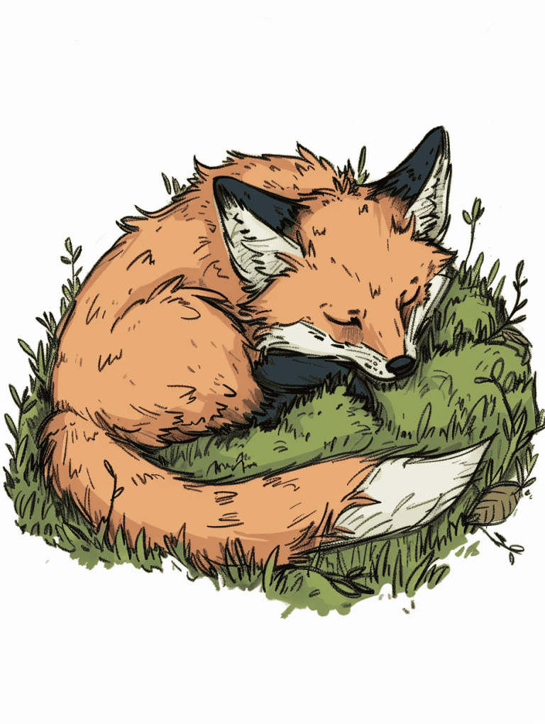 Fox Sleeping On A Bed Of Moss