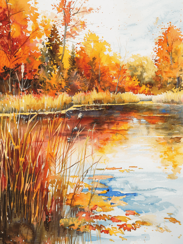 Pond Surrounded by Autumn Colors