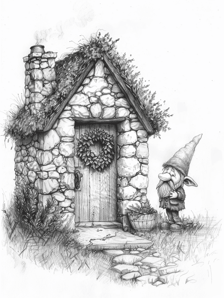 Gnome Beside A Stone House