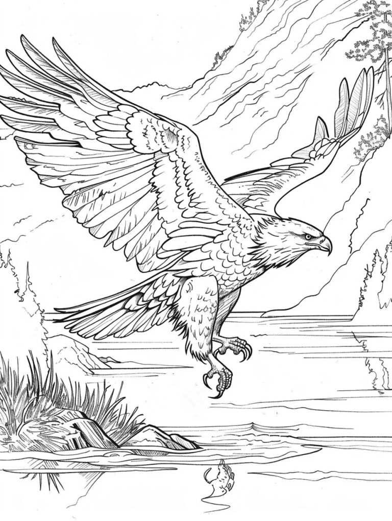 Eagle Swooping Towards A River