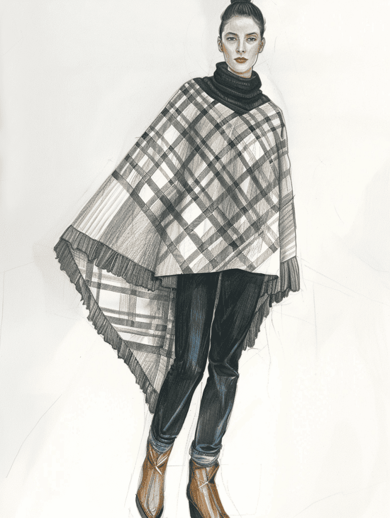 Woolen Grey And White Poncho