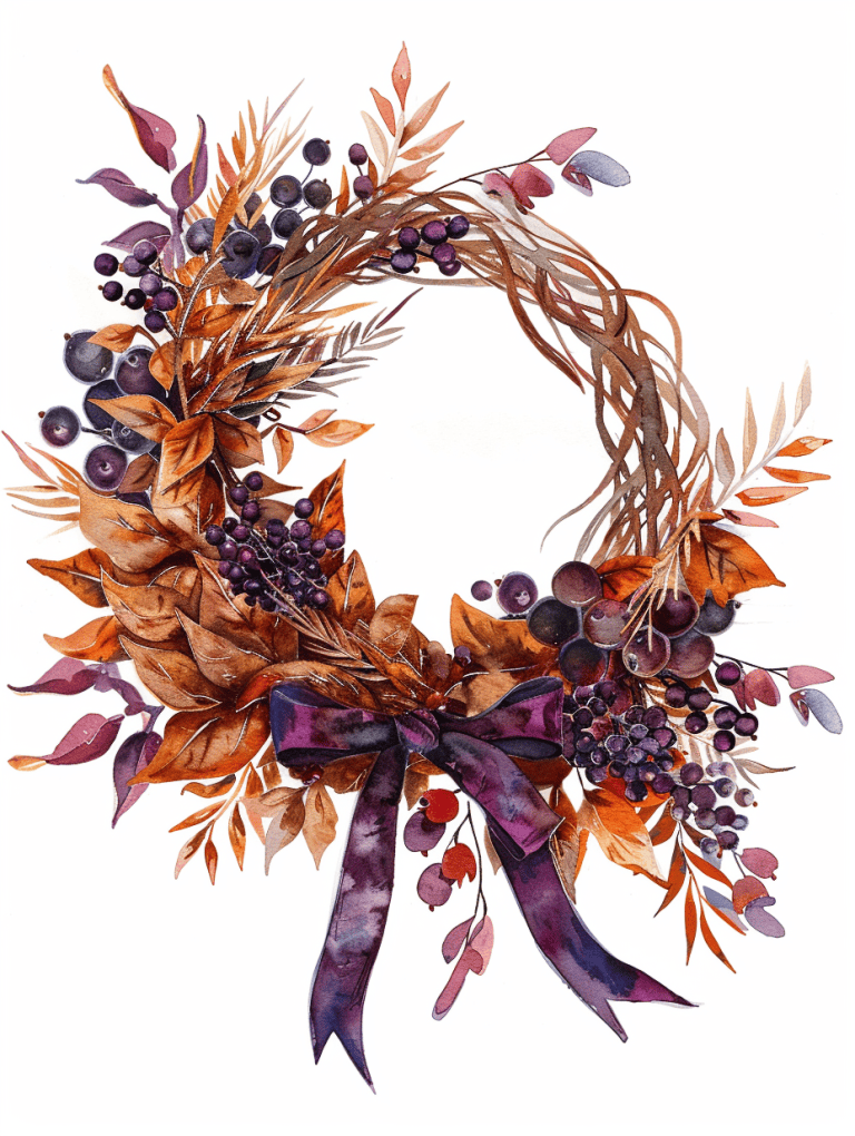 Wreath Adorned With Berries and Burnt Leaves