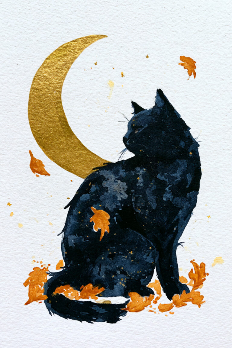 Cat Sitting On Crescent Moon