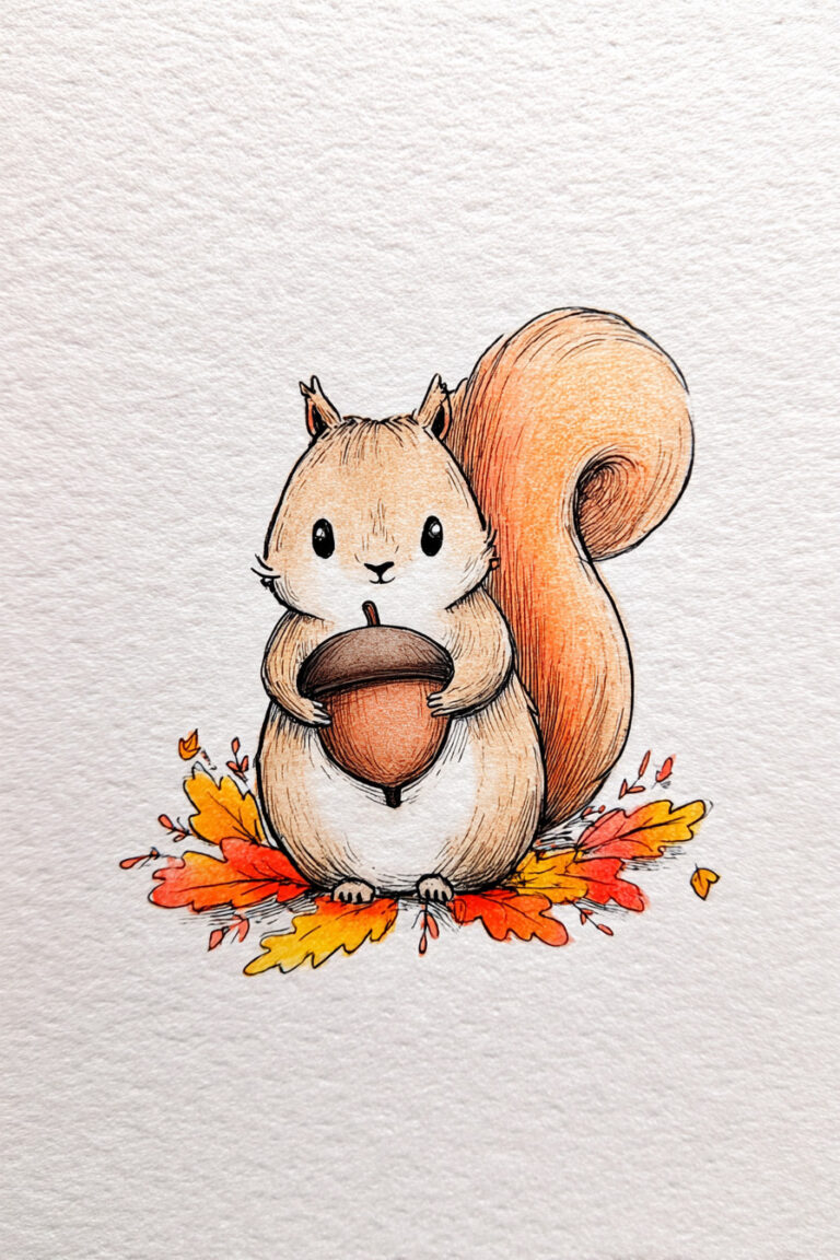 Chubby Squirrel Holding Acorn