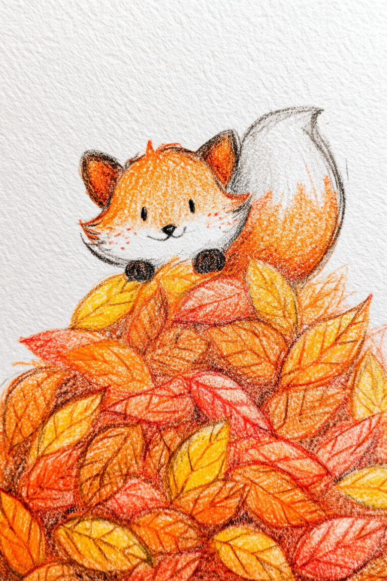 Fox Behind Pile Of Leaves