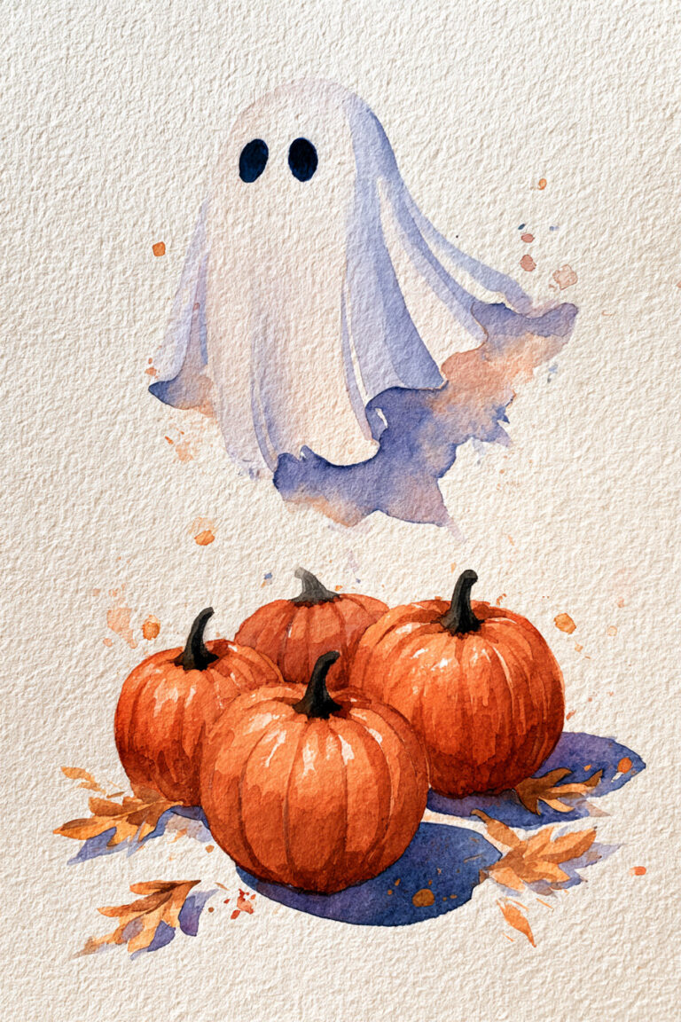 Ghost Floating Above Pumpkin Patch