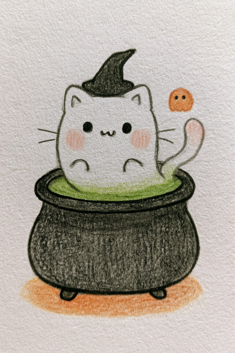 Cat Poking Out From A Cauldron